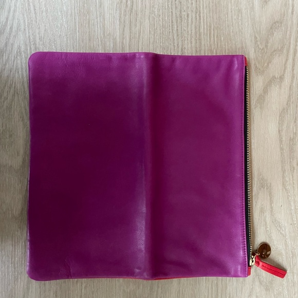 NEW Clare V Vivier Foldover Leather Clutch Bag Red & Ortensia - Picture 7 of 8